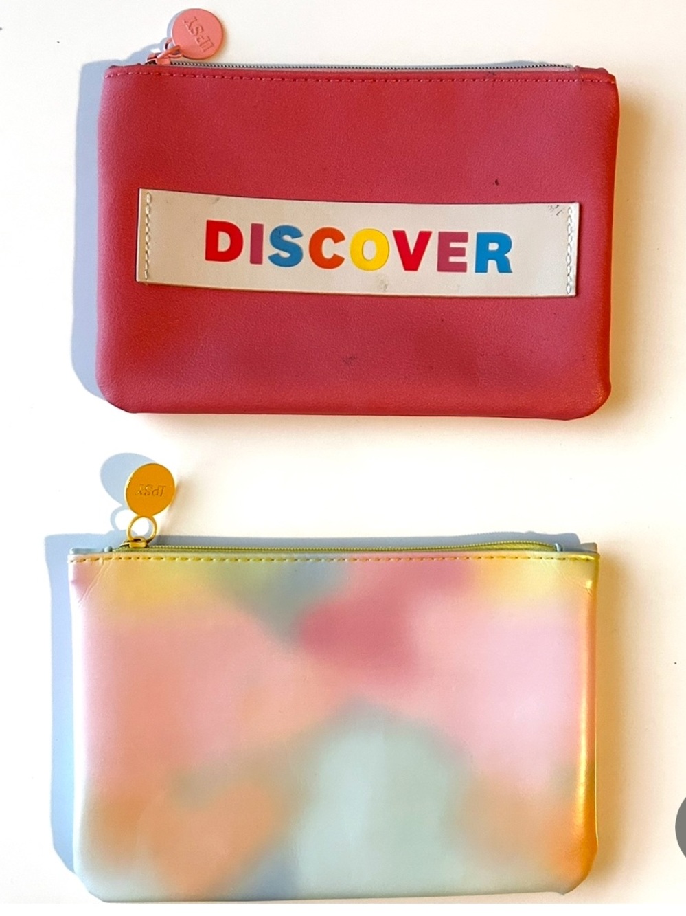 Ipsy Pink 'DISCOVER' Zip Pouch + Pastel Watercolor Zip Pouch Set of 2 - Picture 4 of 4